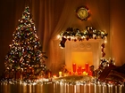 Boże Narodzenie, Wnętrze, Choinka, Zegar, Dekoracja