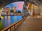 Paryż, Francja, Katedra Notre Dame, Rzeka, Bulwar, Zmierzch