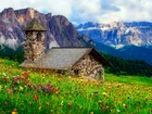 Kościółek, Łąka, Kwiaty, Góry, Lasy, Alpy