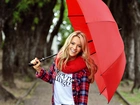 Kobieta, Blondynka, Piosenkarka, Luisana Lopilato, Parasol, Jesień