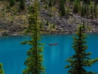 Jezioro, Kajak, Ludzie, Kamienie, Drzewa, Kanada