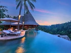 Hotel, Leżaki, Dżungla, Zachód, Słońca, Wyspa Bali, Indonezja