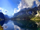 Austria, Jezioro, Góry, Las, Iglasty, Chmury