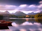 Łódki, Jezioro, Las, Chmury, Słowacja