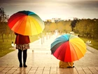 Kolorowe, Parasolki, Dwie, Kobiety, Park, Basen, Deszcz