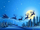 Boże Narodzenie, Gwiazdy, Księżyc, Renifery, Mikołaj, Sanie