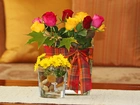Kwiaty, róże kolorowe, wazon