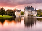 Zamek, Pond Chateau de la Bretesche, Jezioro, Park, Drzewa, Francja