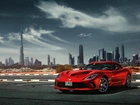 Miasto, Dubaj, Czerwony, Sportowy, Samochód, Dodge, Viper, Burj Khalifa