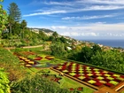 Portugalia, Wyspa Madera, Morze, Panorama, Miasteczka, Park, Dywany, Kwiatowe