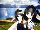 Utawarerumono, dziewczynki, woda, ptaki