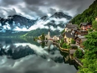 Góry, jezioro, Hallstatt, Austria