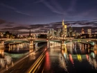 Niemcy, Frankfurt, Rzeka, Most, Miasto, Noc