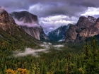 Góry, Las, Mgła, Chmury, Yosemite
