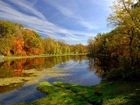Jesień, Chmury, Park, Rzeka, Odbicie
