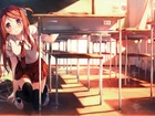 Dziewczyna, Torba, Szkoła, Sala, Stoliki, Krzesła, Manga, Anime