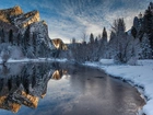 Zima, Góry, Las, Rzeka, Merced, Yosemite, Kalifornia
