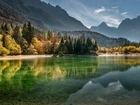 Jezioro, Góry, Lasy, Jesień, Słowenia