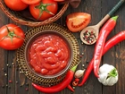 Przecier, Pomidorowy, Pomidory, Czosnek, Pieprz, Papryka, Talerz, Drewniana, Łyżka