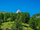 Góry, Las, Łąka, Szopy, Szczyt, Matterhorn, Szwajcaria