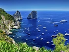 Europa, Włochy, Wyspa, Capri, Domki, Morze, Skały, Roślinność