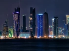 Drapacze, Chmur, Ad-Dauha, Katar, Panorama, Miasta, Noc