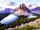 Kanada, Kolumbia Brytyjska, Park Prowincjonalny Mount Assiniboine, Góra Mount Assiniboine, Jezioro Cerulean, Jezioro Sunburst Lake, Góry, Jesień, Jeziora