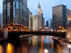 Wieżowce, Most, Rzeka, Chicago, USA