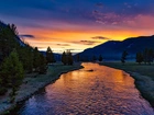Rzeka, Góry, Niebo, Park, Yellowstone