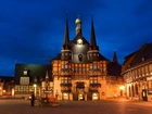 Wernigerode, Nocą, Kamienice, Rynek, Ratusz