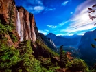 Góry, Wodospad, Las, Yosemite