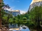 Góry, Rzeka, Drzewa, Park, Narodowy, Yosemite, Kalifornia, USA