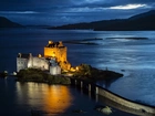 Zamek, Eilean Donan, Wyspa, Kamienny, Most, Szkocja, Noc