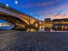 Lyon, Francja, Most, Rzeka, Noc