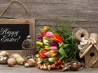 Wielkanoc, Tulipany, Kwiaty, Jajka