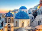 Cerkiew, Santorini, Grecja, Niebieskie, Kopuły