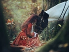Dziewczyna, Koń, Drzewa, Las