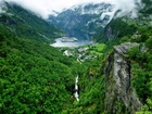 Miasteczko, Dolina, Góry, Geirangerfjord, Norwegia
