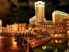 Miasto, Noc, Oświetlone, Hotel, Venetian, Ameryka północna, Las Vegas
