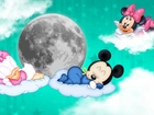 Chmury, Księżyc, Niebo, Daisy, Minnie, Mickey, Dla dzieci, Sen, Grafika