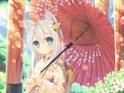Dziewczyna, Parasol, Anime