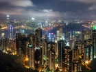 Hong Kong, Drapacze, Chmur, Miasto, Nocą
