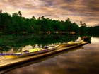 Jezioro, Łódki, Pomost, HDR