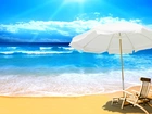 Plaża, Leżaki, Parasol, Morze, Promienie, Słońca, Lato