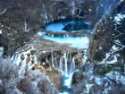 Chorwacja, Skały, Wodospad, Park Narodowy, Plitvice, Z lotu ptaka