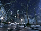 Stany Zjednoczone, Nowy Jork, Miasto, Noc, Zima, Drzewa