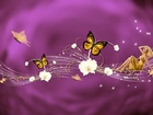 Grafika, Kobieta, Motyle, Kwiaty