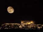 Akropol, Grecja, Księżyc, Noc