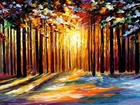 Las, Światło, Leonid Afremov, Obraz, Olej