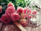 Różowe, Róże, Bukiet, Świeca, Dekoracja